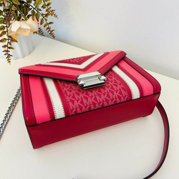 Michael Kors Whitney Medium Flap Chain Crossbody Shoulder Bag Dark Raspberry - Picture 7 of 11